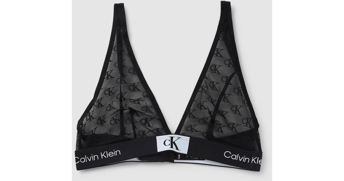 Calvin Klein 1996 Logo Lace Triange Bra in Black | Lyst