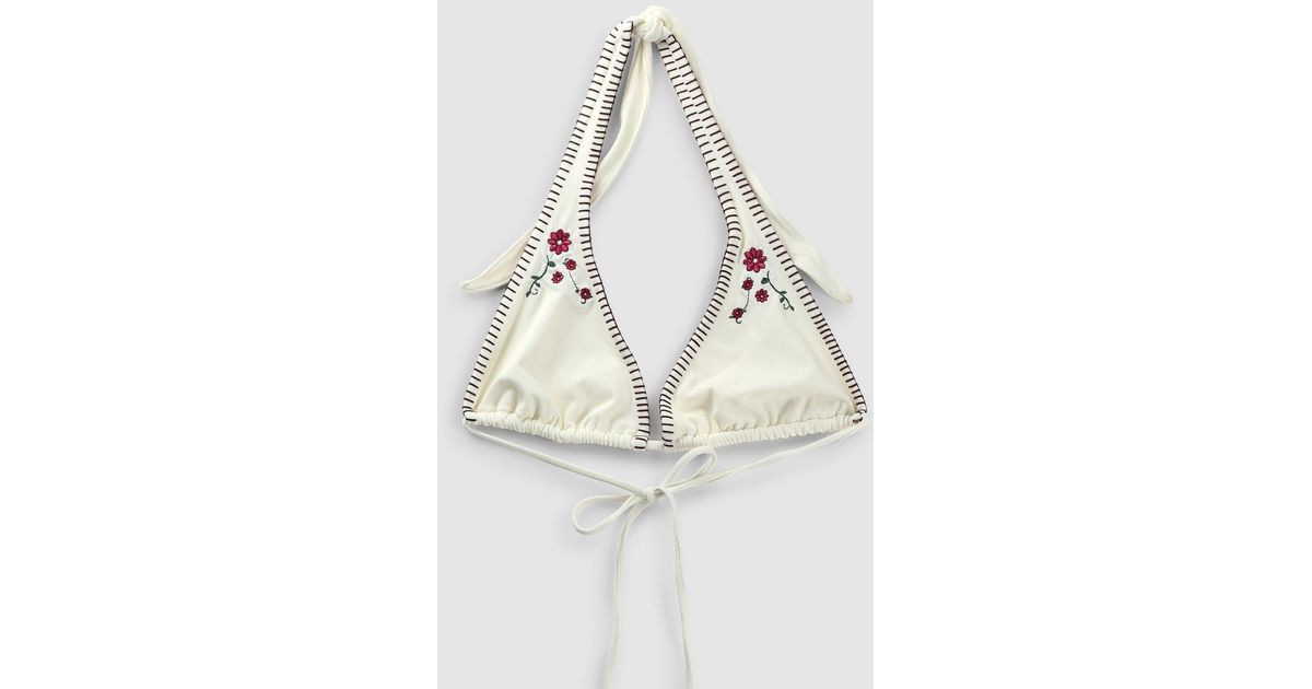 Frankie's Bikinis Diana String Bikini Top With Embroidery in White | Lyst