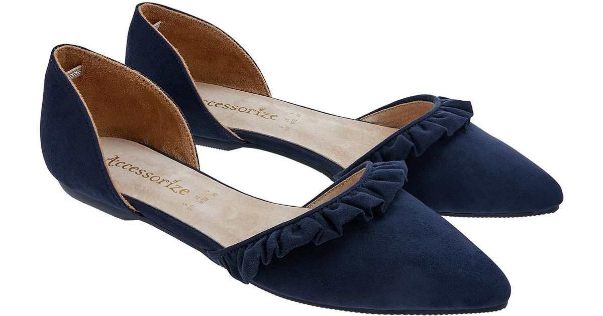 Pointed Flat Shoes in Navy 