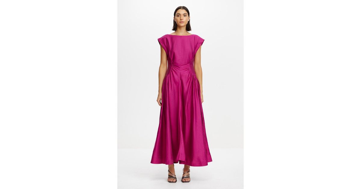 knee length dresses for ladies Acler Emery Midi Dress Size S 10 Pink Pockets
