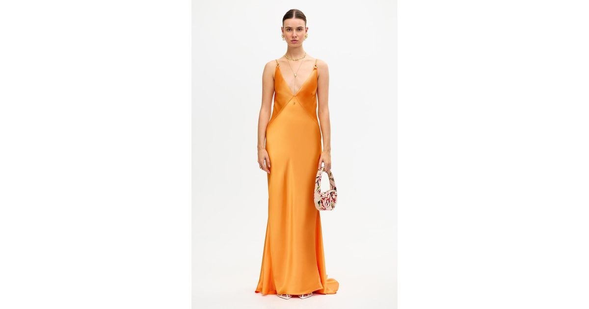 Acler Utterby Maxi Dress, Satin, V-Neck, Au6/Us2 in Orange | Lyst