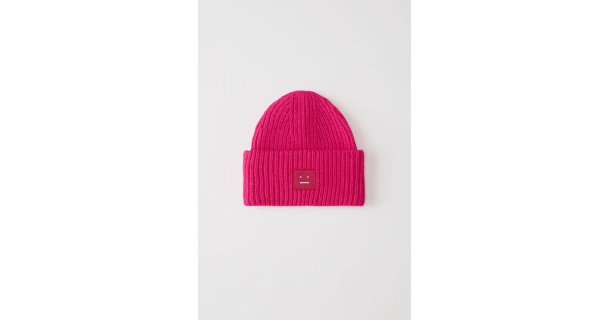 Acne Studios Pansy Wool Fuchsia Pink Ribbed Beanie Hat for Men | Lyst