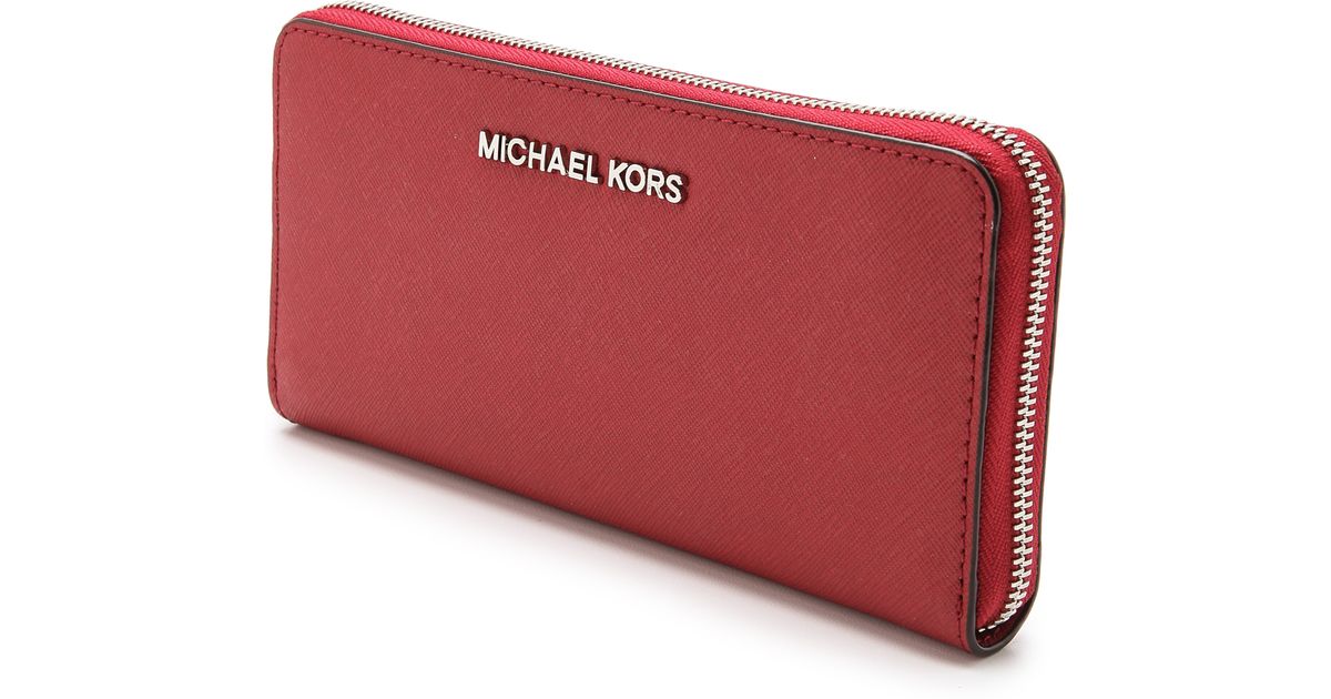 MICHAEL Michael Kors Jet Set Travel Za Continental Wallet Scarlet in Red |  Lyst
