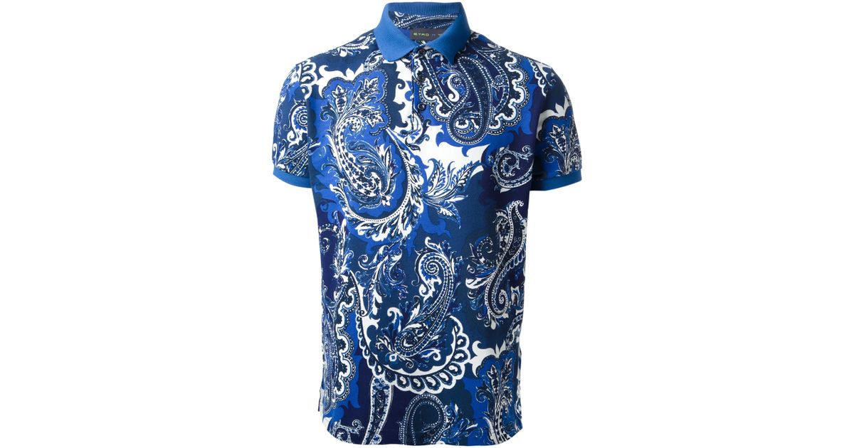 Etro Paisley Print Polo Shirt in Blue for Men Lyst