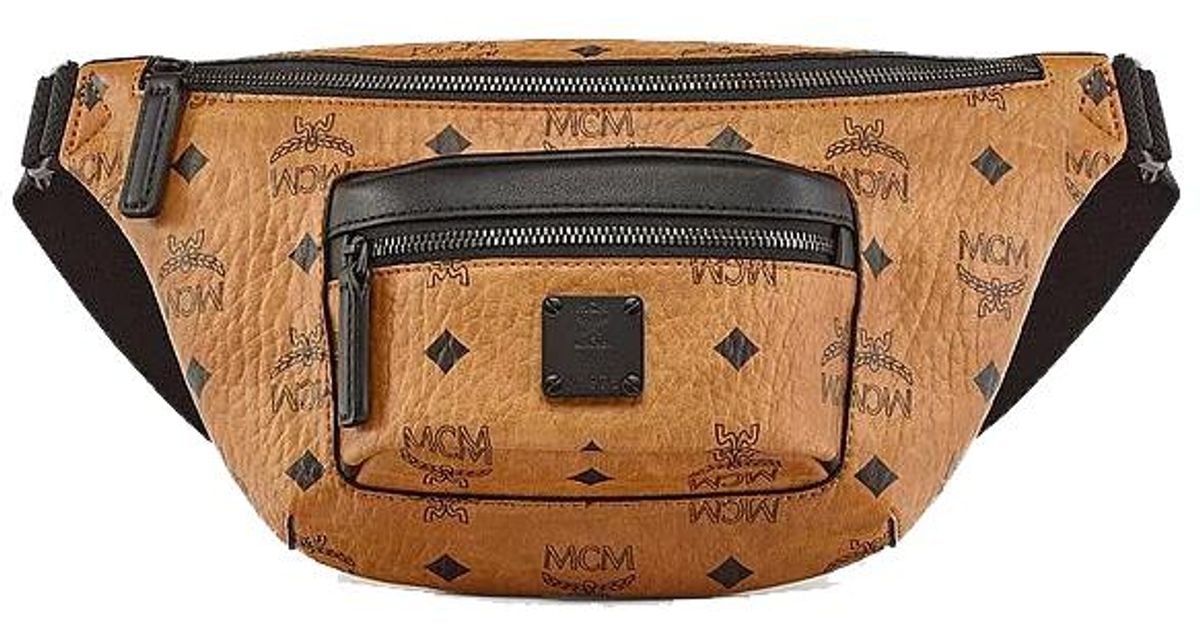 MCM Canvas Fursten Belt Bag In Visetos Cognac Mmzcafi01co001 in White