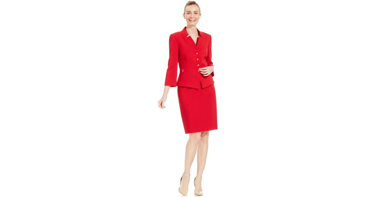 red skirt suit