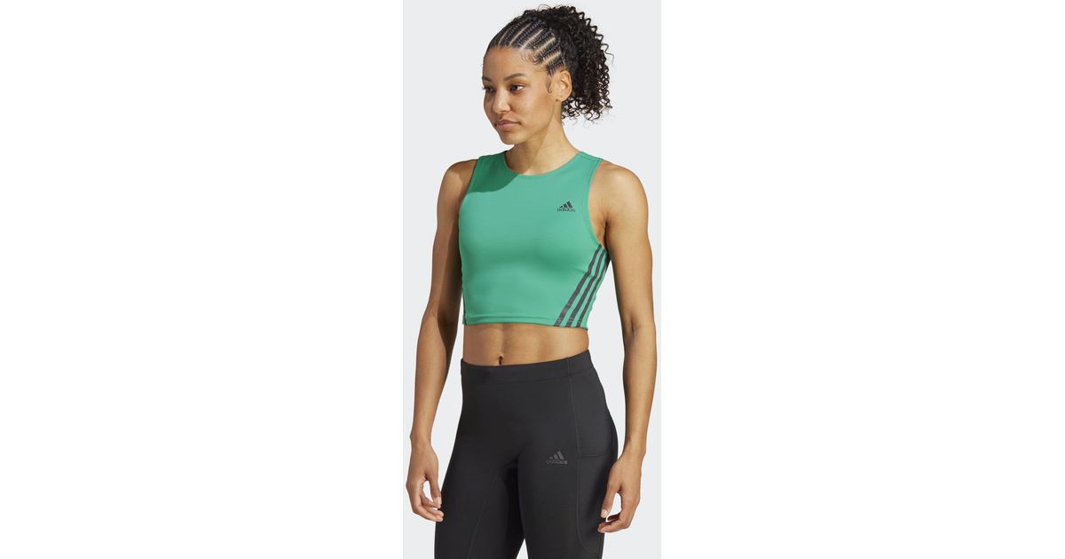 adidas Run Icons 3-stripes Cooler Running Crop Top in Green | Lyst UK
