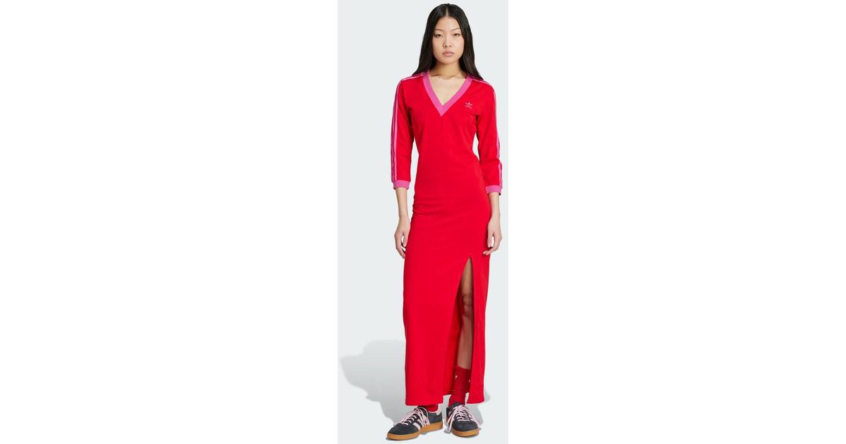 adidas Adicolor Classics 3-Stripes Maxi Dress in Red | Lyst UK