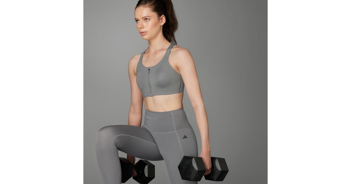 adidas Tlrd Impact Luxe High-support Zip Bra in Grey
