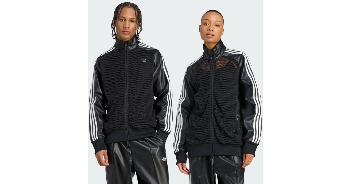 adidas X Jeremy Scott Faux Leather Mesh Track Top in Black