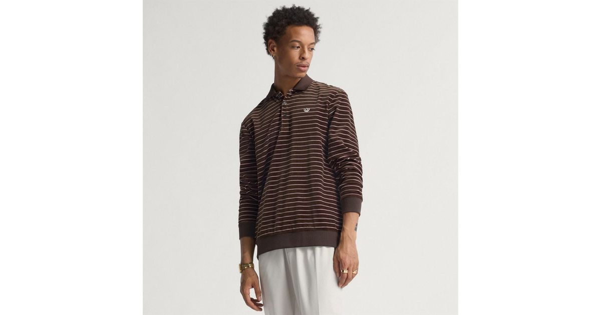 adidas Originals Velour Long Sleeve Polo in Brown for Men | Lyst UK