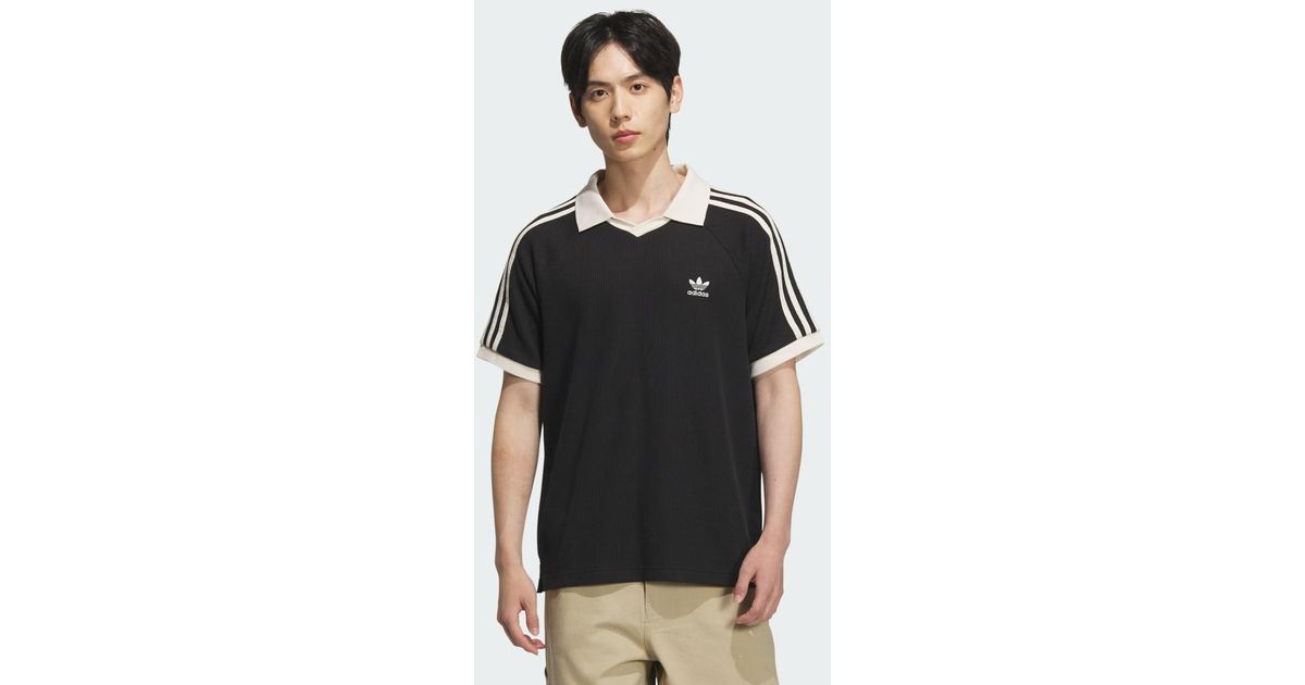 adidas Waffle Short Sleeve Polo Shirt in Black for Men | Lyst UK