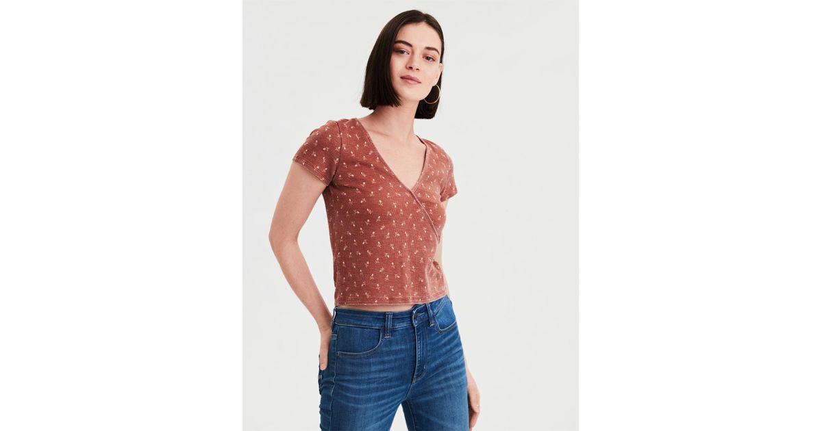 wrap front short sleeve top