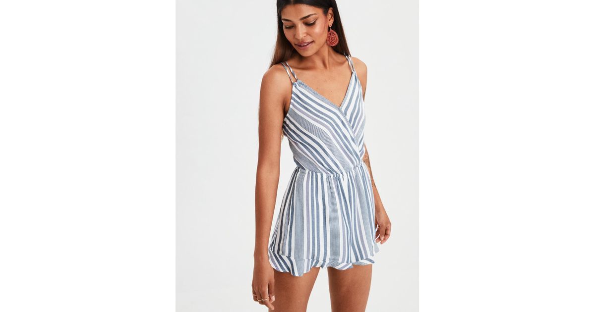 blue and white striped romper