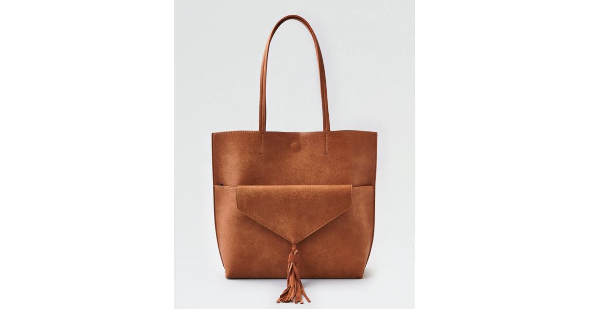 American Eagle Brown Street Level Fringe Tote Clutch Set