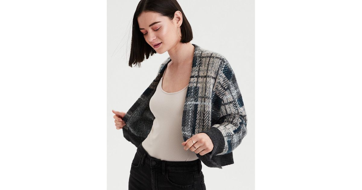 plaid cropped cardigan