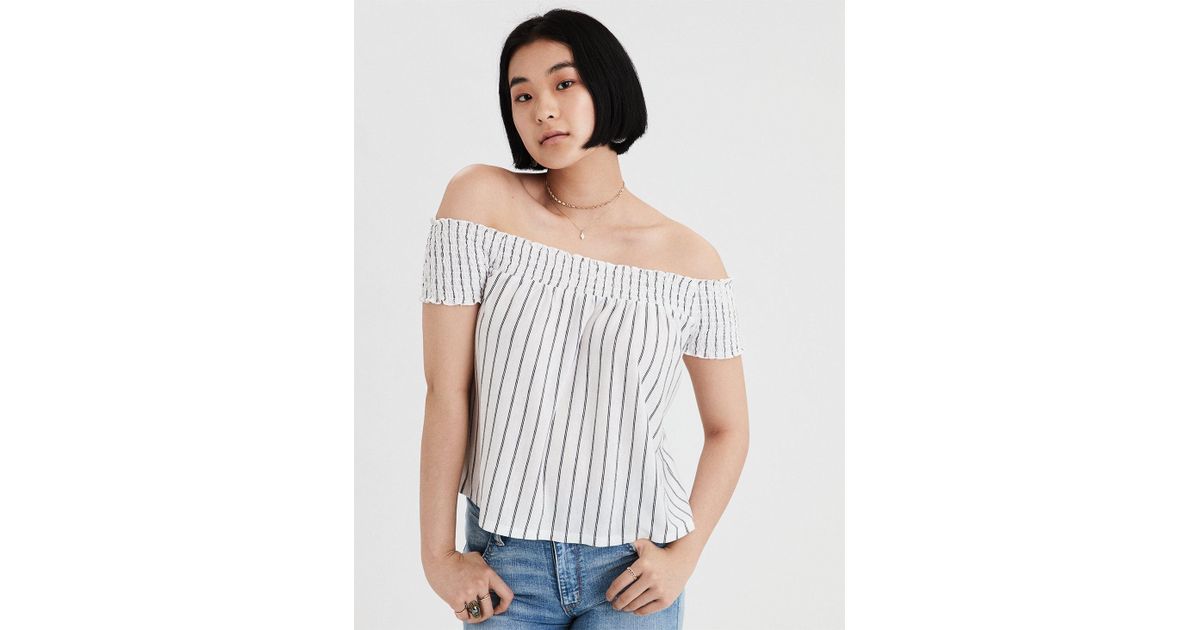 ae smocked off the shoulder top