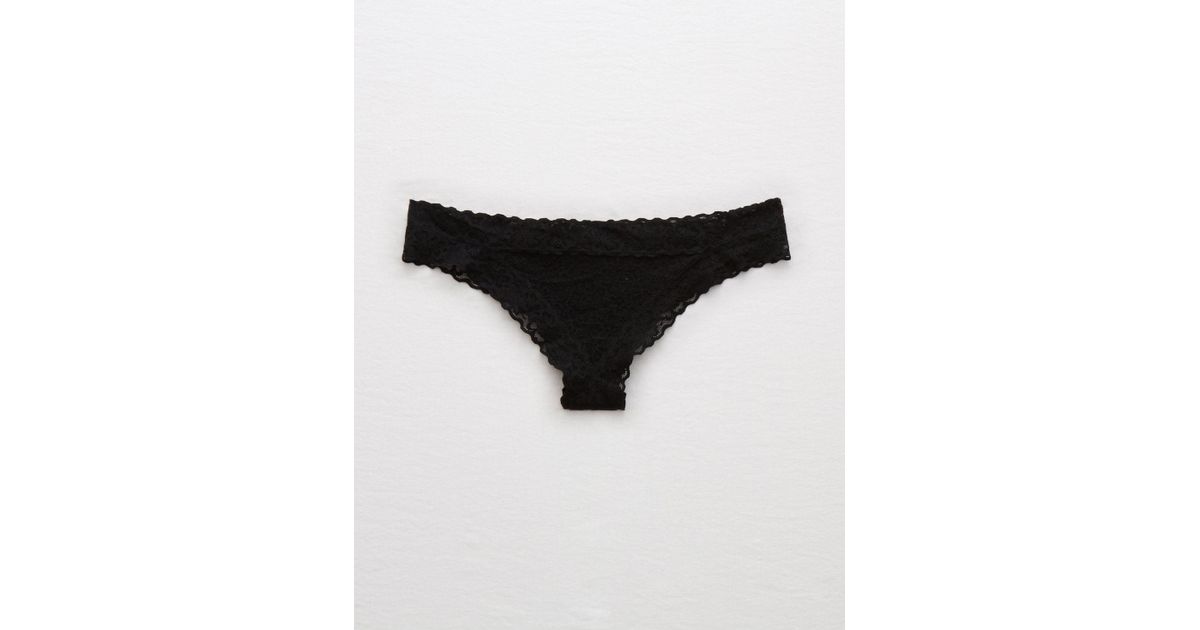 American Eagle Lace Cotton Thong Underwear in Black Save 67 Lyst