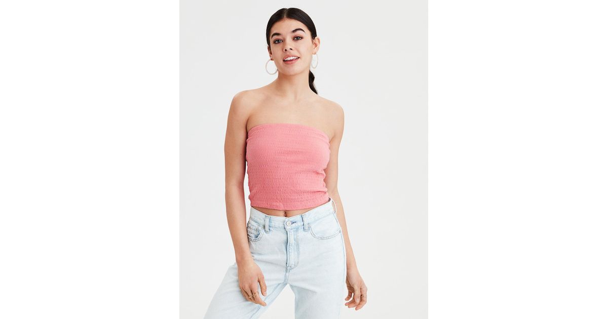 pink smocked tube top