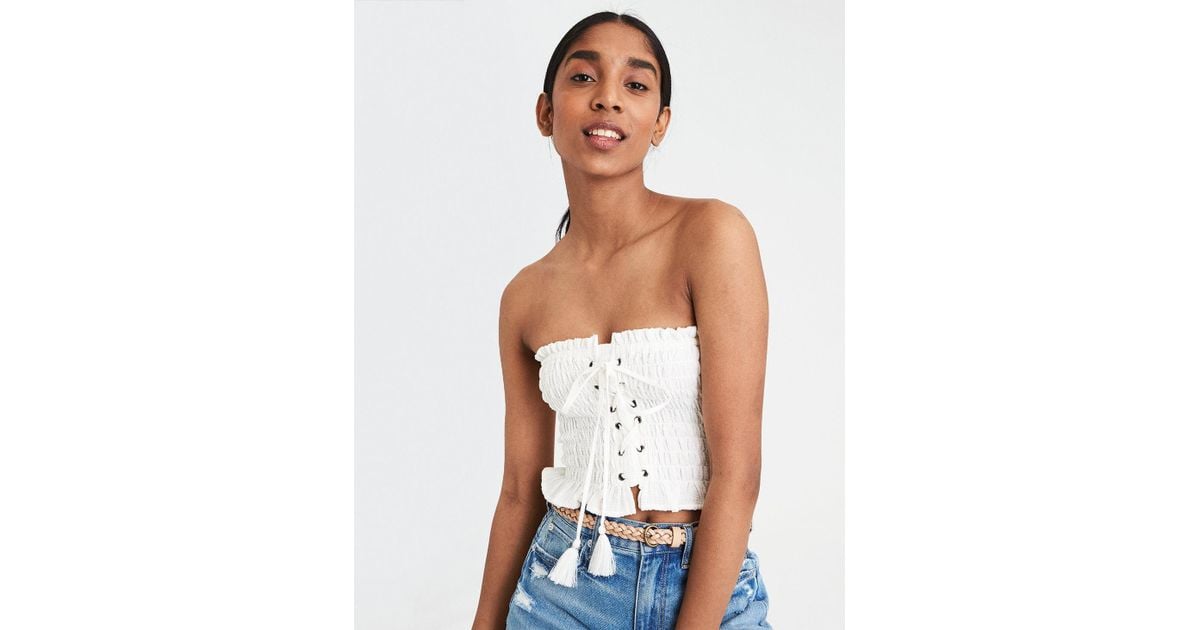 white smocked tube top