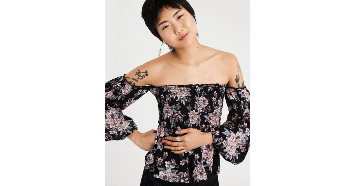 american eagle smocked off the shoulder top