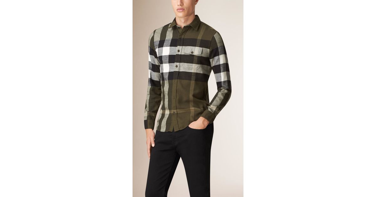 Burberry Exploded Cotton Flannel Shirt Green for Men |