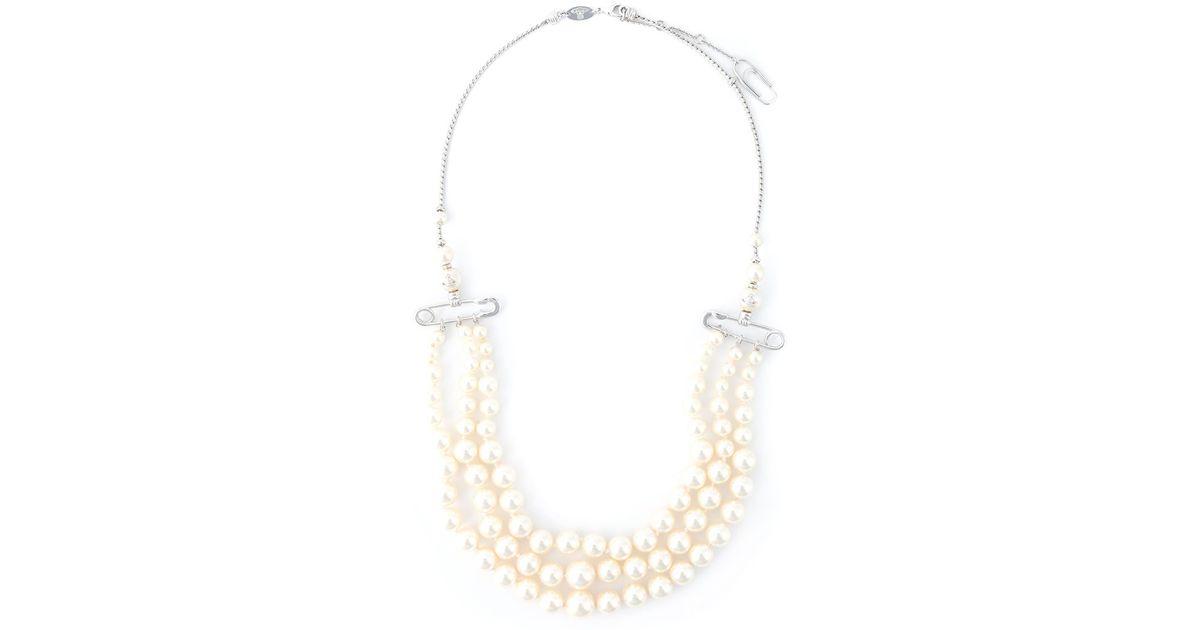 Vivienne Westwood Safety Pin Strands Of Pearls Necklace in White Lyst UK