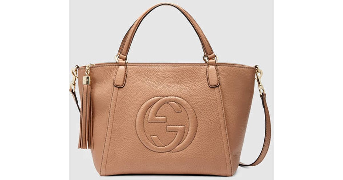 Gucci Soho Leather Top Handle Bag in Natural | Lyst