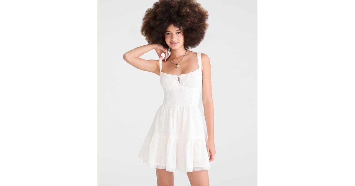 Aéropostale Solid Square-Neck Corset A-Line Mini Dress in White