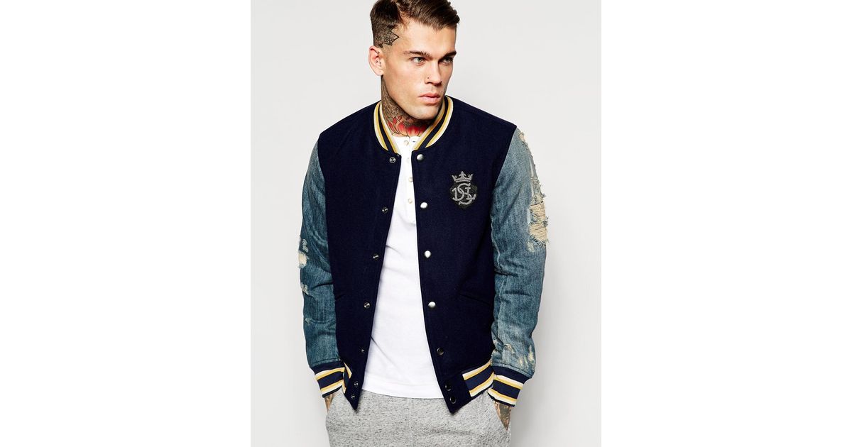 diesel blue denim varsity jacket