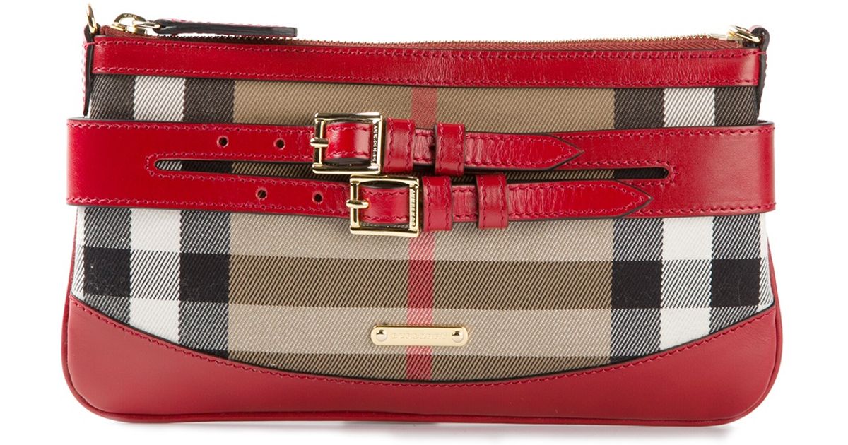 Burberry Buckle Detail Clutch in Red - Lyst