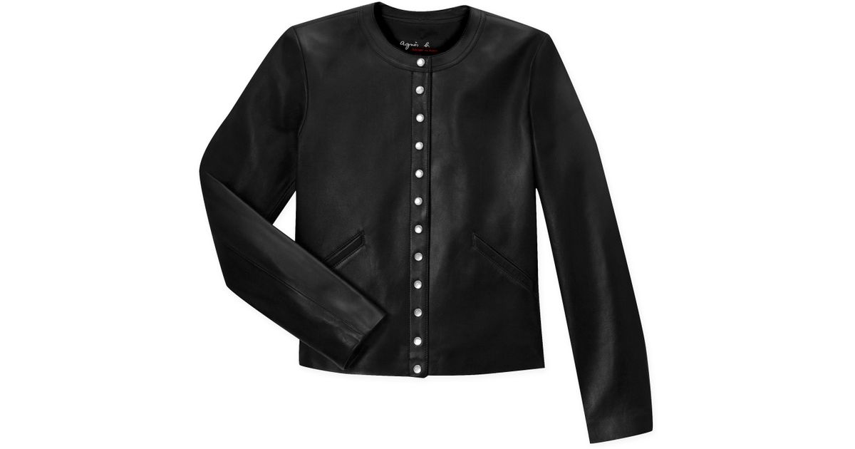 agnÃ¨s b. Black Leather Snap Cardigan - Lyst