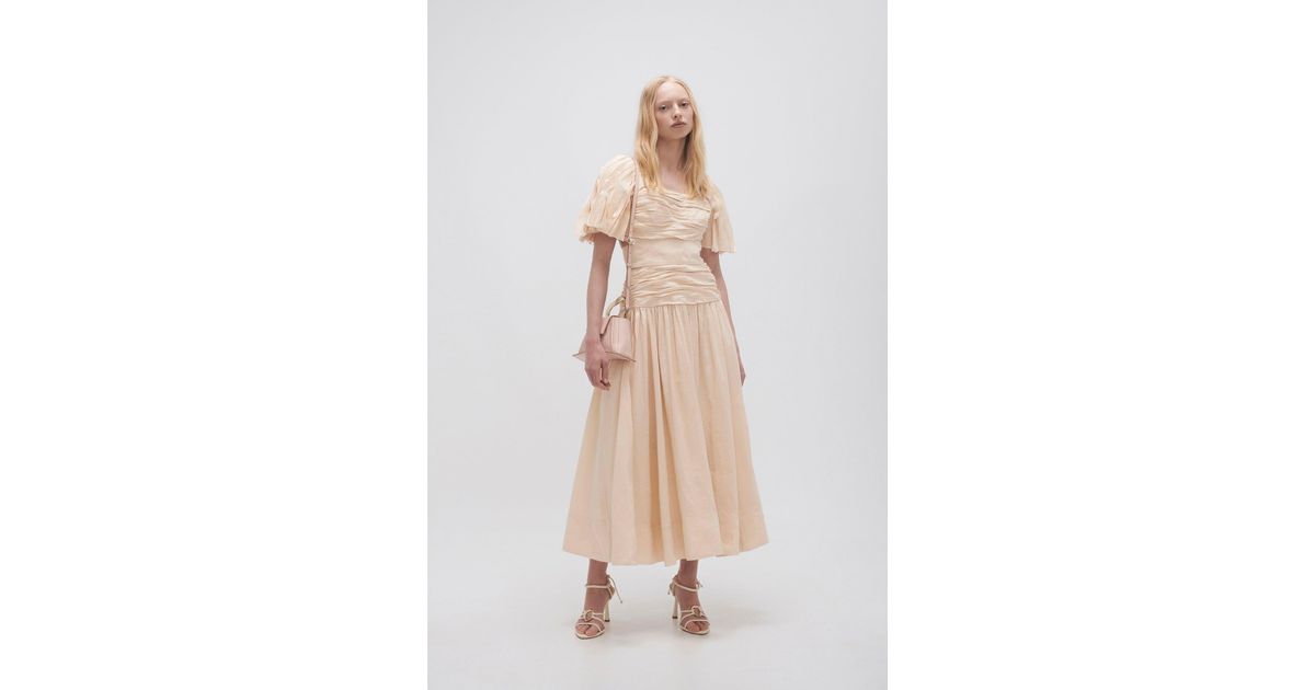 Aje. Marianne Ruched Midi Dress in Natural | Lyst