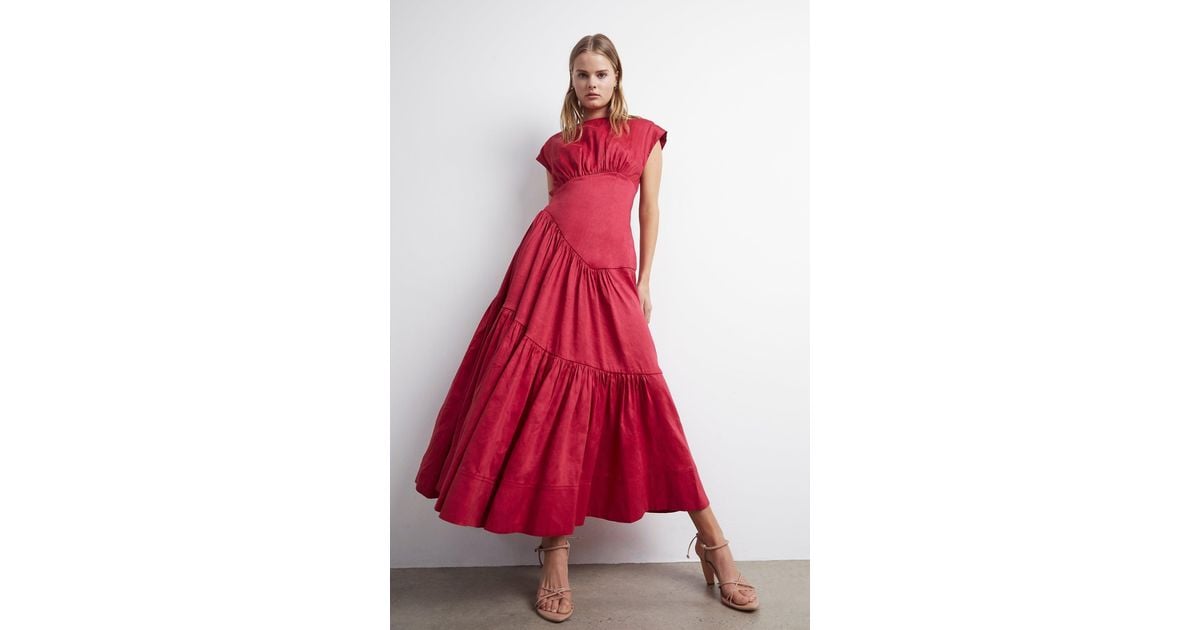 Aje. Linen Euphoria Reflection Midi Dress in Red - Lyst