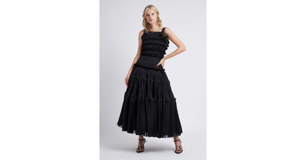 Aje. Synthetic Jacinto Pleated Midi Dress in Black | Lyst