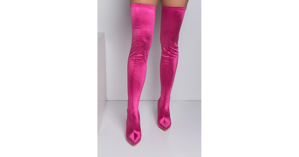 fuchsia knee high boots