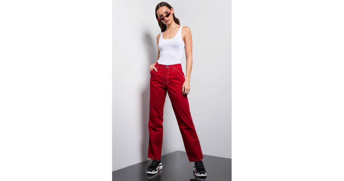 red carpenter jeans