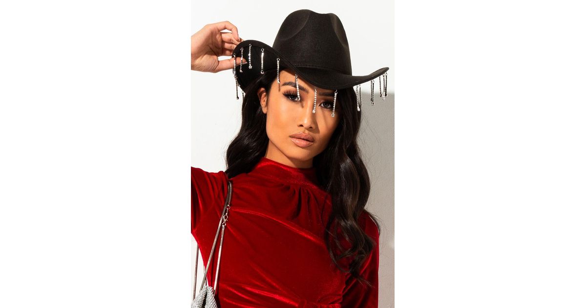 AKIRA Felt Rhinestone Drip Cowgirl Hat 