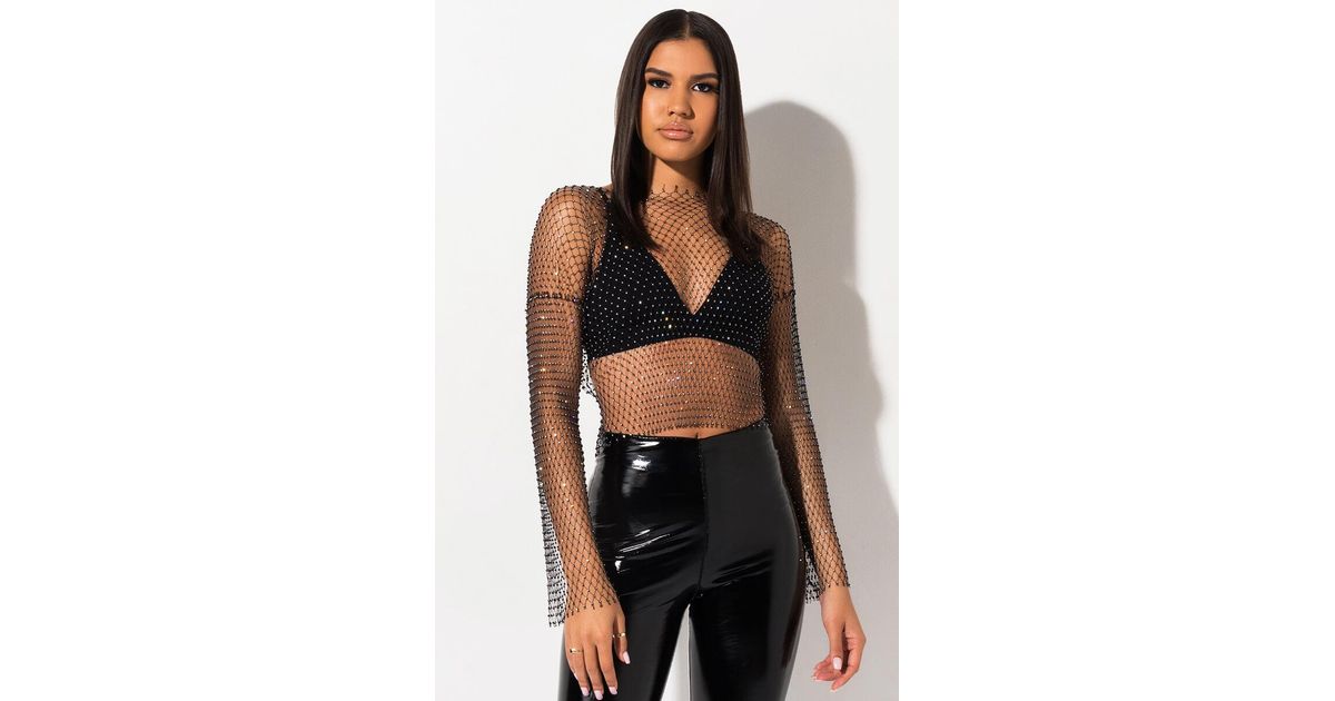 AKIRA Leather Posh Baby Rhinestone Mesh 