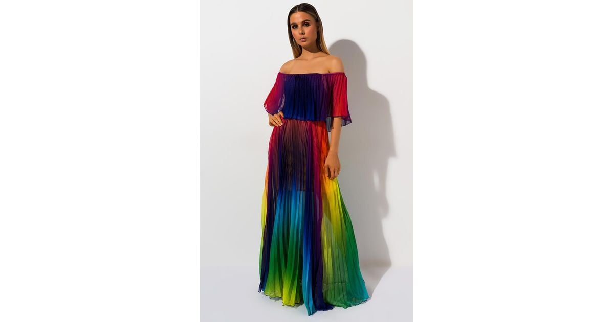 rainbow pleated maxi dress