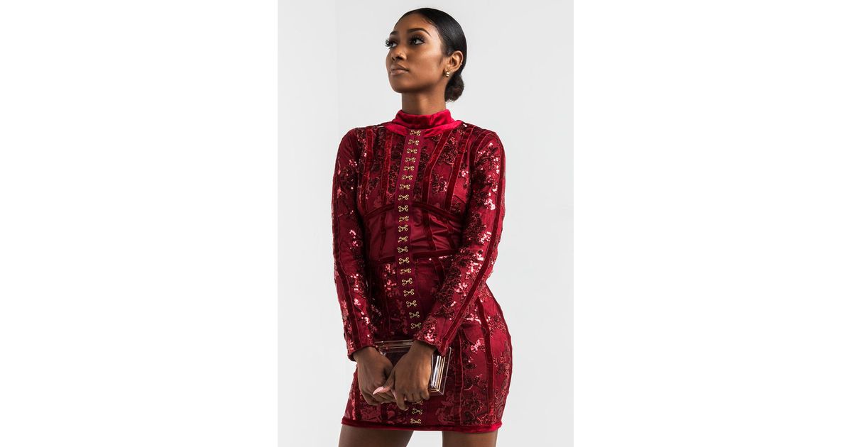 burgundy sequin mini dress