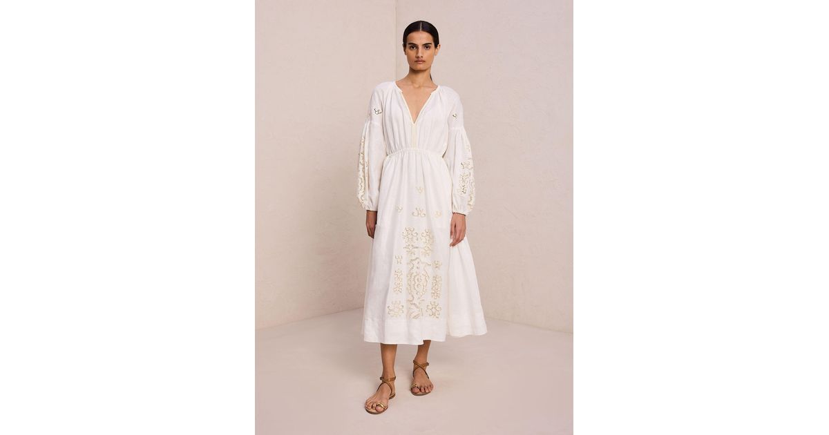 A.L.C. Capri Embroidered Linen Dress in Natural Lyst