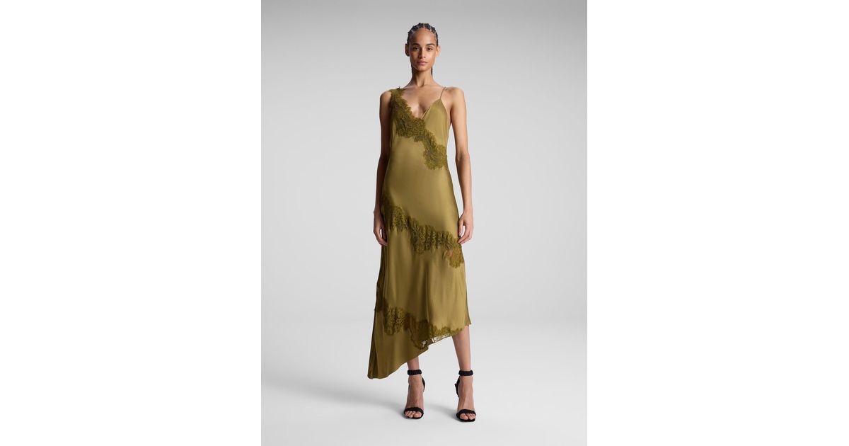 A.L.C. Stella Satin And Lace Midi Dress in Green | Lyst A.L.C. Stella Satin And Lace Midi Dress in Green | Lyst