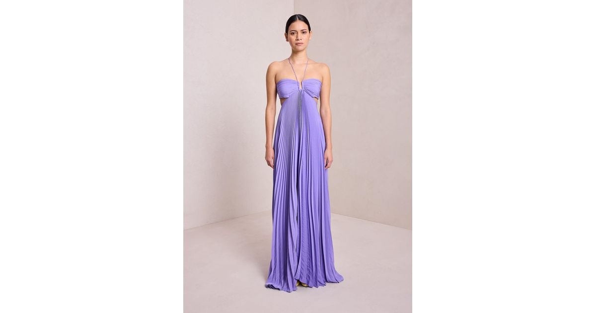 strapless open back dress Moira Satin Pleated Maxi Dress