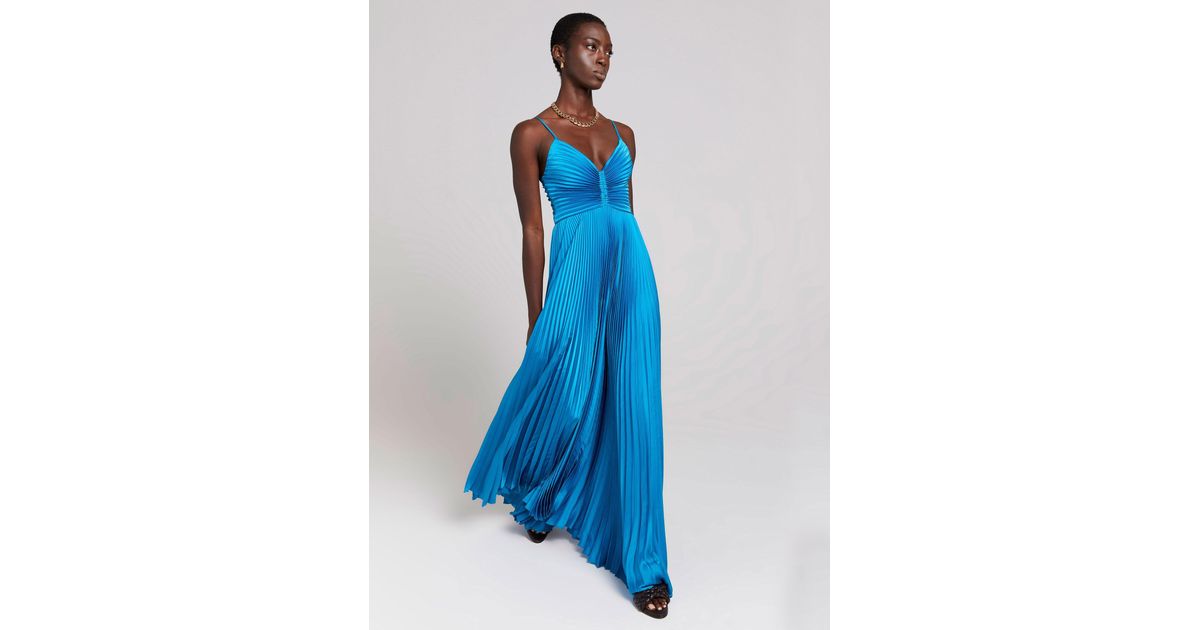 A.L.C. Aries Satin Pleated Dress in Blue | Lyst