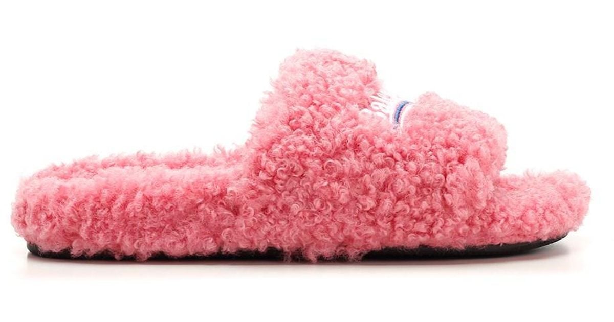 Balenciaga Furry Slippers in Pink | Lyst