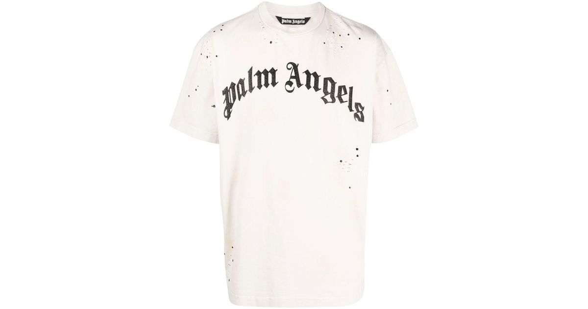 Palm Angels Cotton White T-shirt Con Logo | Lyst
