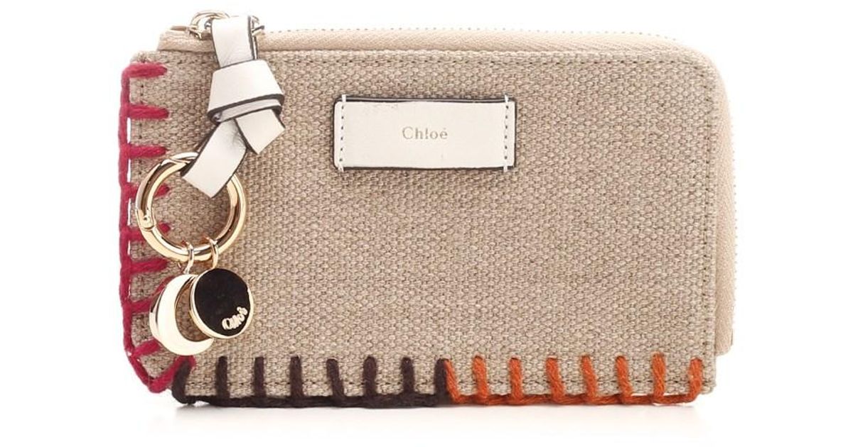 Chloé Linen Card Holder in Beige (Pink) Lyst