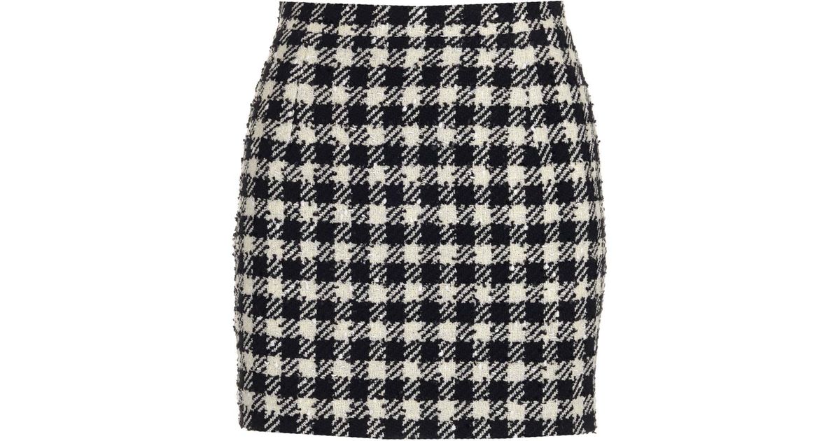 Alessandra Rich Wool Tweed Mini Skirt in Black | Lyst