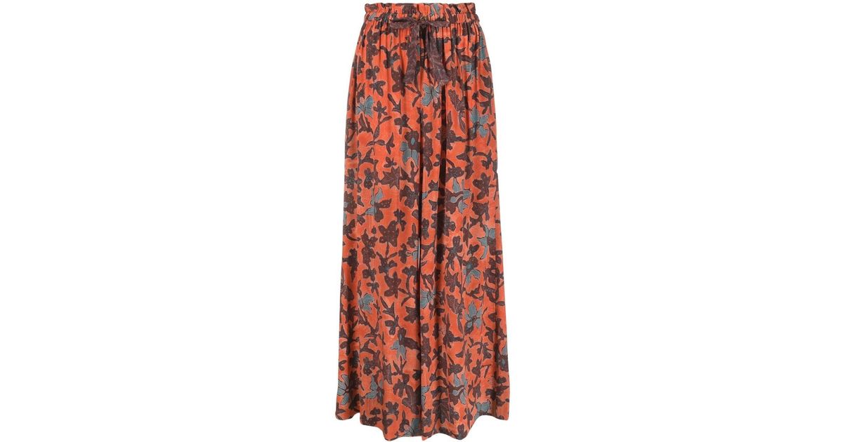 Ulla Johnson Silk Floral-print Flared Trousers in Orange | Lyst